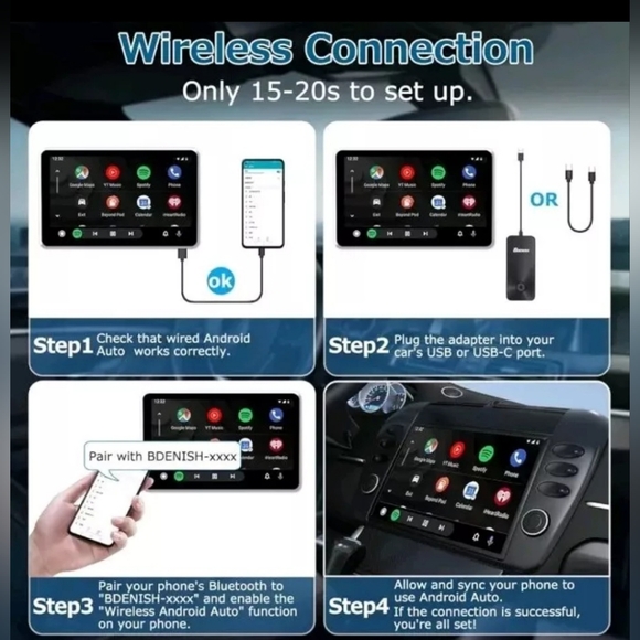 BDENISH Wireless Android Auto Car Adapter. - Picture 3 of 7